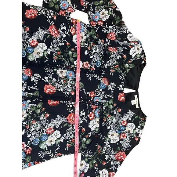 Miami Women's Floral Embroidered Shift Black Long Sleeve Short Dress Size M - Picture 5 of 7